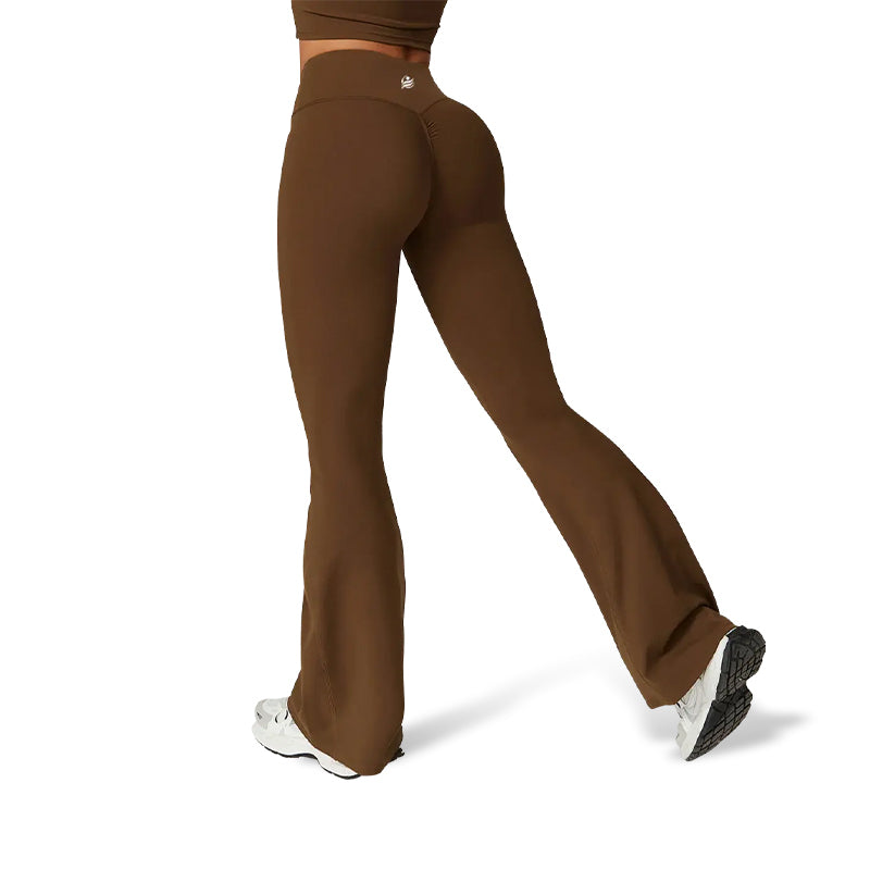 Scrunchy Flare Yoga Pants - Brown