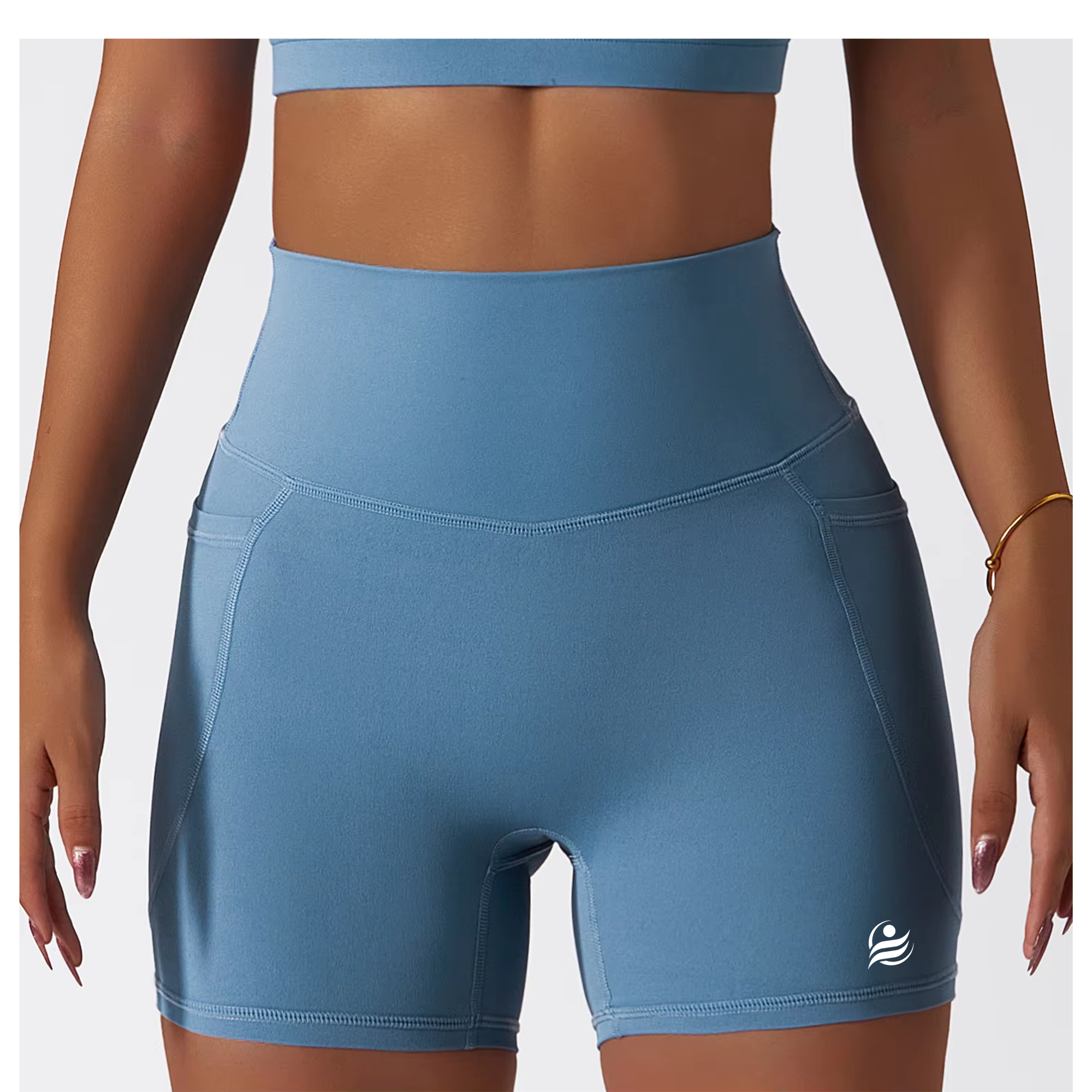 Women’s High Waist Quick-Dry Fitness Pocket Yoga Gym Shorts - Light Blue