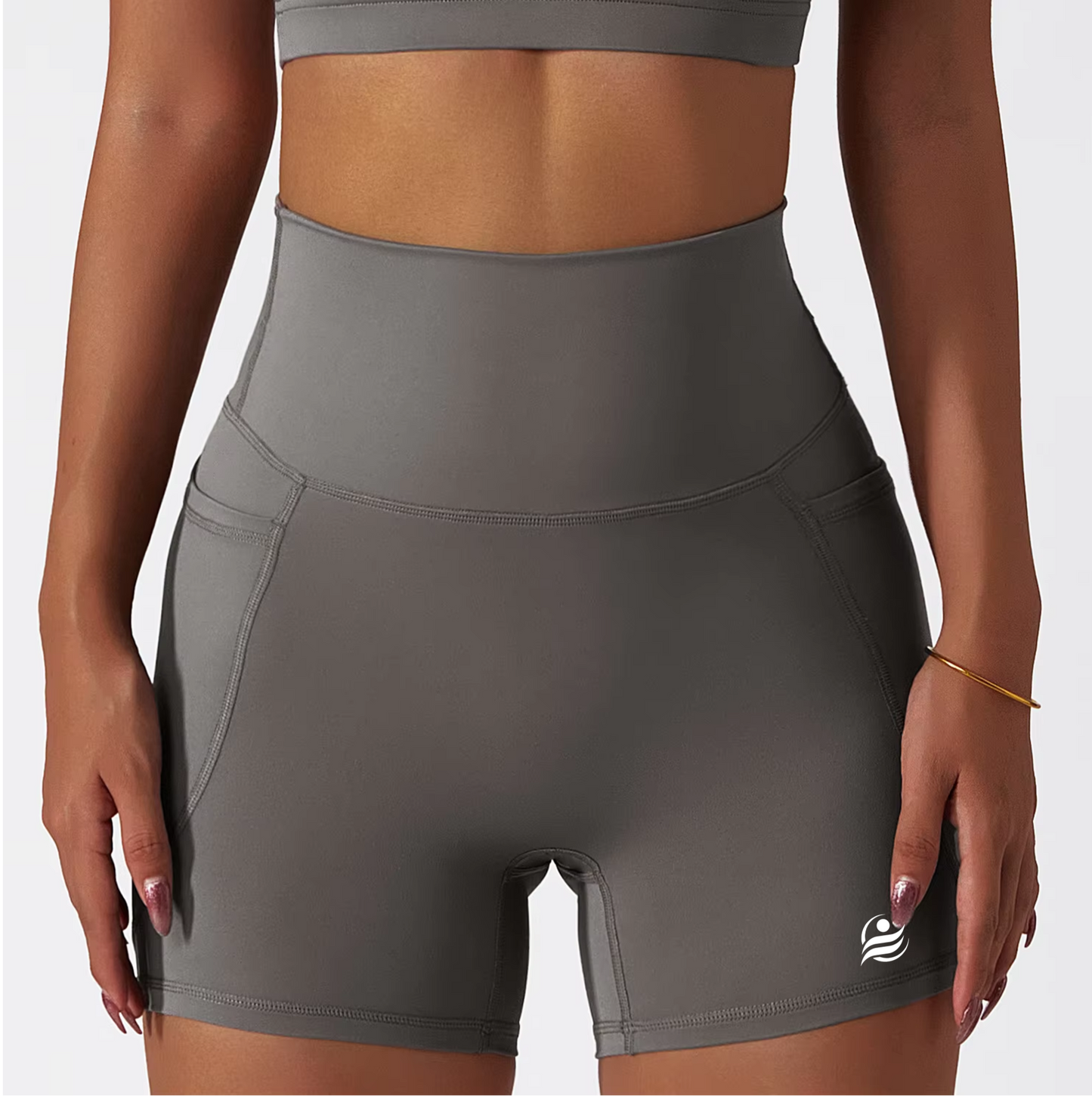 Women’s High Waist Quick-Dry Fitness Pocket Yoga Gym Shorts - Grey
