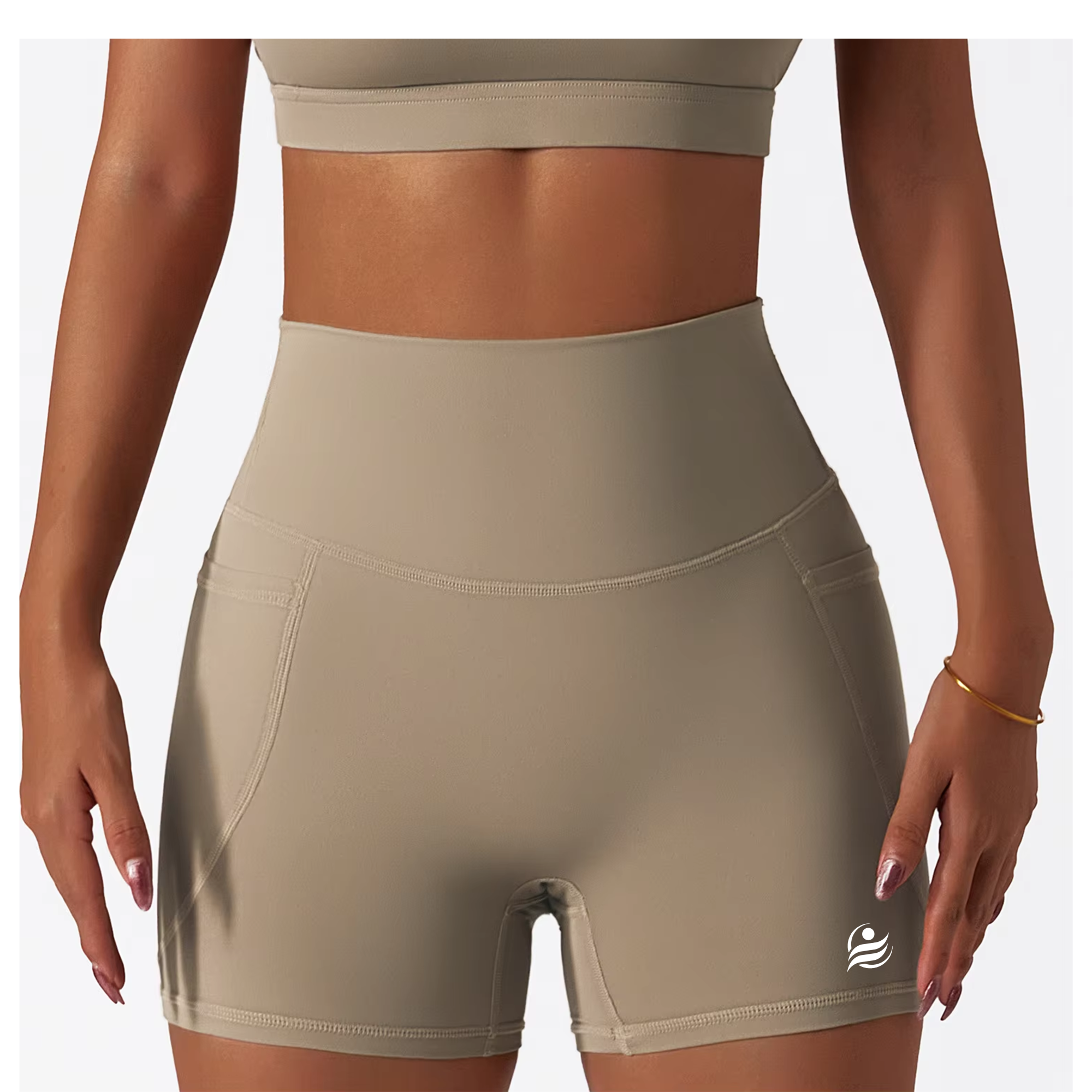 Women’s High Waist Quick-Dry Fitness Pocket Yoga Gym Shorts - Light Brown