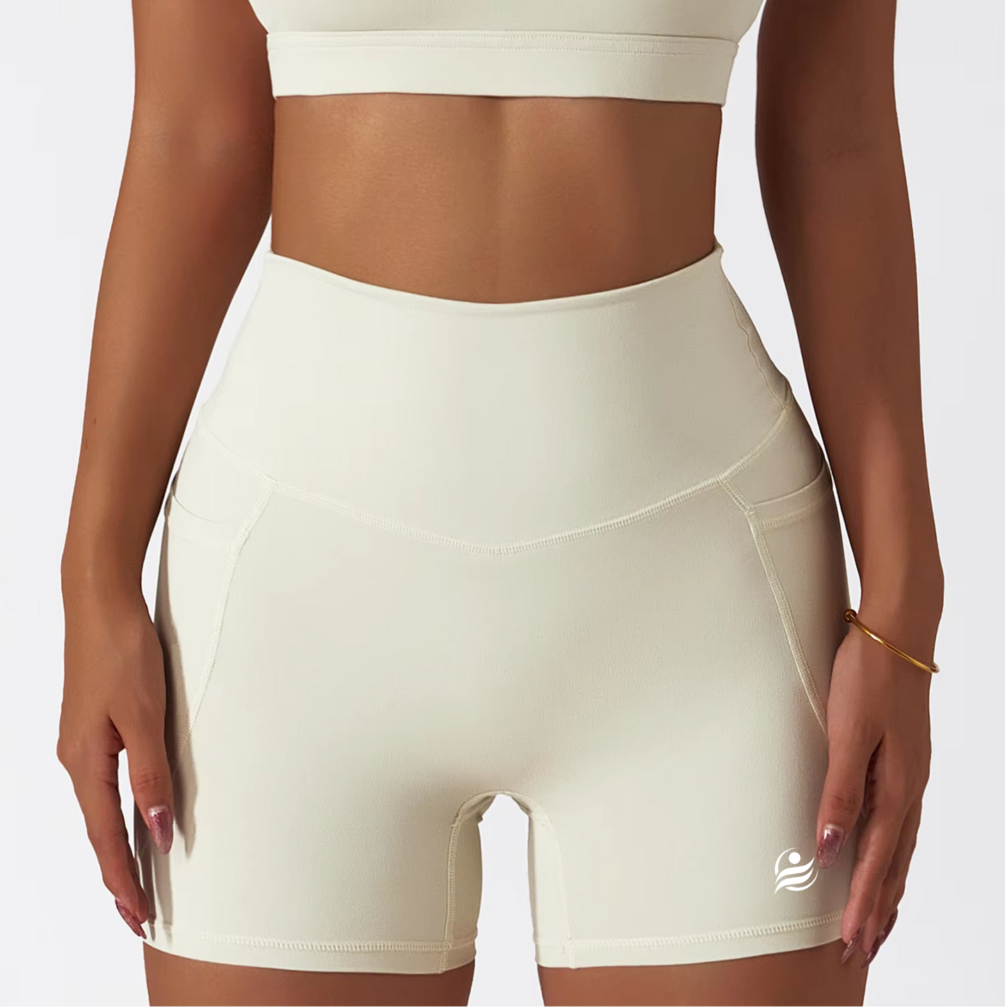 Women’s High Waist Quick-Dry Fitness Pocket Yoga Gym Shorts - White