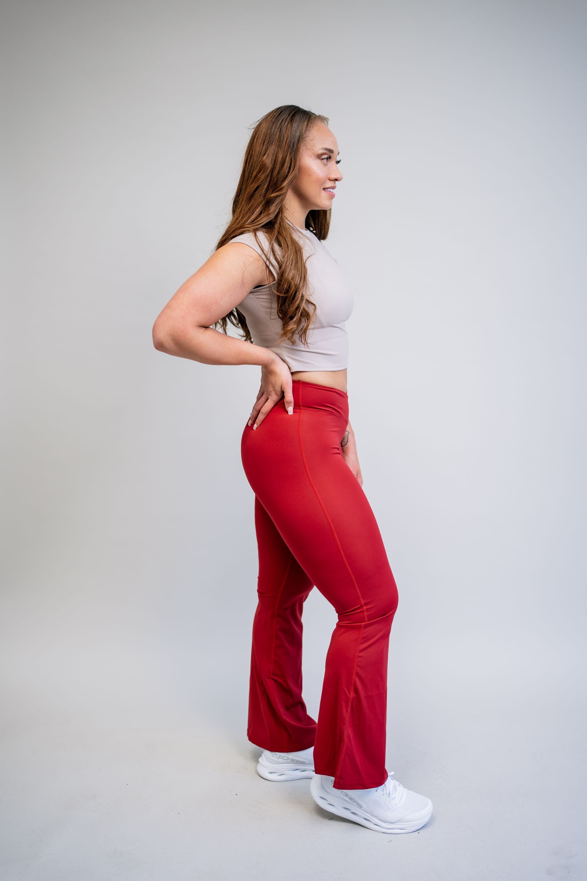 Scrunchy Flare Yoga Pants - Burgundy