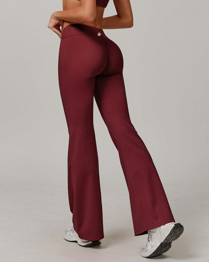 Scrunchy Flare Yoga Pants - Burgundy