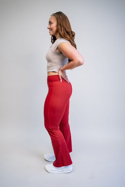 Scrunchy Flare Yoga Pants - Burgundy